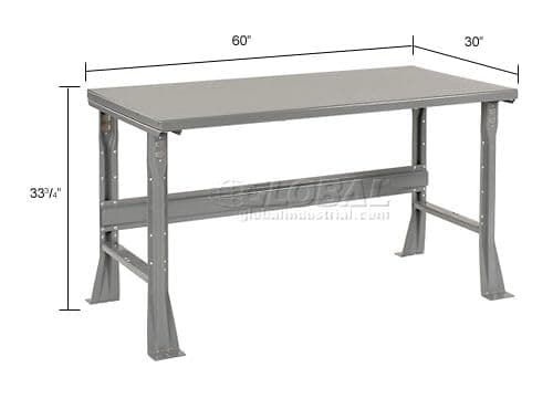 Global Industrial Fixed Height Workbench with C-Channel Flared Leg, Steel Top with Square Edge, 60" W x 30" D x 34" H, 2000 Lbs. Capacity, Gray, Industrial Workbench 7