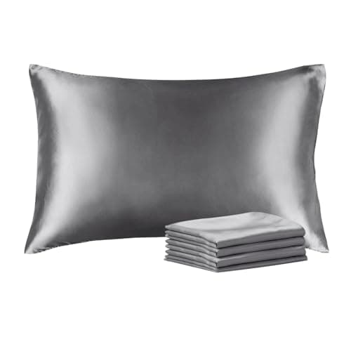 BEDELITE Satin Pillowcase with Zipper 4 Pack, Dark Grey Pillow Cases Standard Size, Super Soft and Cooling Similar to Silk Pillow Cases, Gift for Women Men(20x26 Inches)