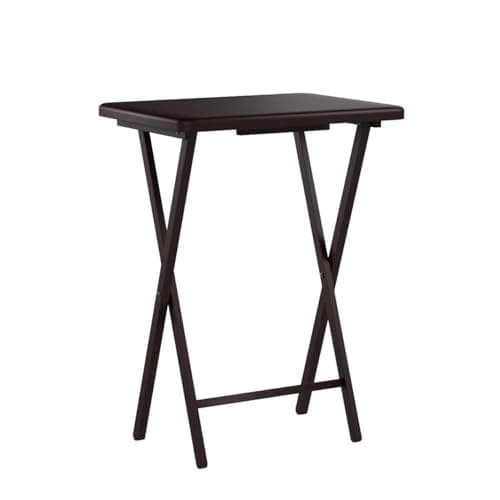 PJ Wood 5-Piece TV Tray Folding Wooden Dinner Table Set with Compact Storage Rack, Espresso - Portable and Adjustable Home Furniture for Living Room, Bedroom, and Kitchen 5