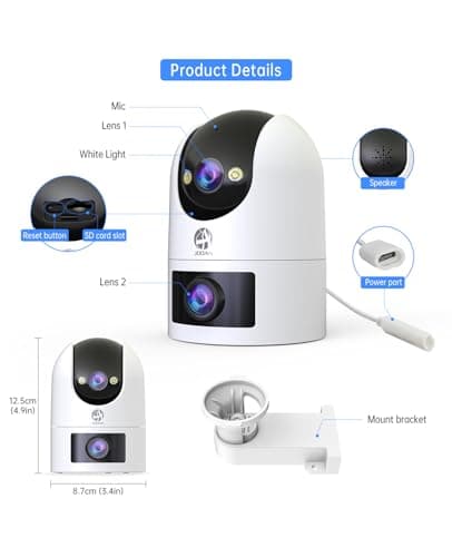 JOOAN Security Camera Outdoor 2K Ultra HD Dual Lens 2.4G/5G WiFi Bluetooth 2 Cams in 1 Auto Tracking 360°View,2 Ways Audio IP66 Waterproof 3 Night Vsion Modes Cloud/SD Card Storage,Corded Power 9