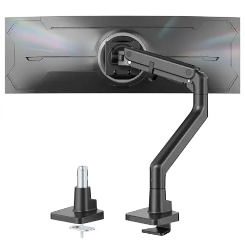 monTEK Heavy-Duty Monitor Arm for 17-57" Ultrawide Curved Screen, Supports up to 59.4 lbs, Adjustable Gas Spring Arm, 75/100 VESA Mount, Clamp & Grommet Desk Monitor Mount Single, Black