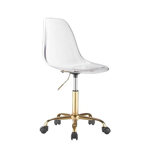 Urban Lifestyle Clear Acrylic Rolling Office Desk Chair,Modern Ergonomic Swivel Task Chair with Gold Legs & Casters