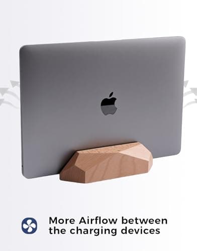 Nuvograin Dual Laptop Holder Adjustable Vertical Laptop Stand, 2 Slots MacBook Stand Wood,Wooden Laptop Stand,Vertical Laptop Holder for Desk, Widen Dock Fits All MacBook/Surface pro 5