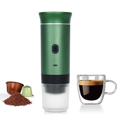 LumoShine Portable Espresso Machine, Mini Espresso Maker, Self Heating Coffee Maker Compatible with Ground Coffee, Capsule for Camping RV Hiking Outdoor Travel Green