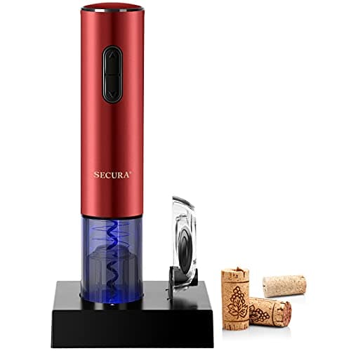 Secura Electric Wine Opener, Automatic Electric Wine Bottle Corkscrew Opener with Foil Cutter, Rechargeable (Red)