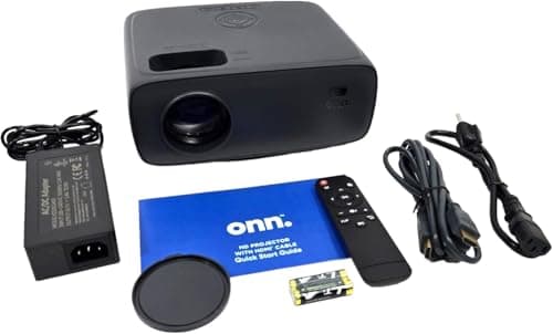 Onn. HD 1080p LCD Home Theater Projector, Streaming Ready, 6' HDMI Cable, 5 Watt Speaker, Remote, 32" - 210" image size, Supports HDMI/USB/MicroSD/AV, Indoor & outdoor use - 100096801 (Renewed) 5