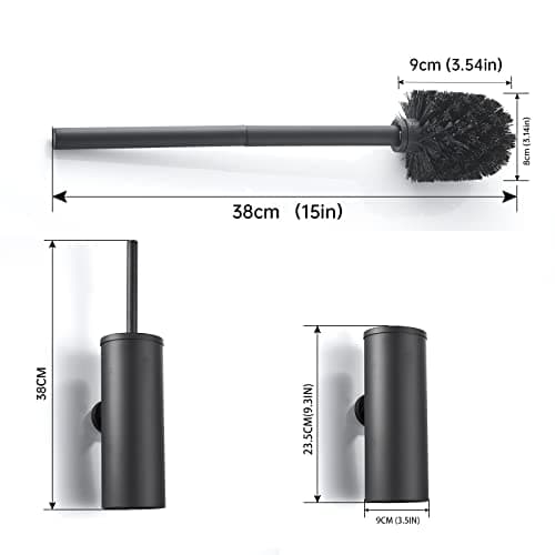 FVITA Toilet Brush Wall Mount Toilet Brush with Holder for Bathroom Stainless Steel Matte Black 6