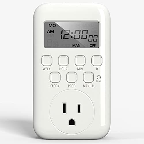 BN-LINK Indoor Digital Timer Outlet, Single Outlet 7 Day Programmable Light Switch, 3 Prong Plug in Timers for Electrical Outlets, Lamps, Fans, 8 On/Off Programs, 1 Pack, 15A/1875W, ETL Listed