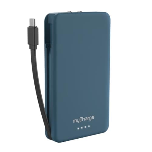 myCharge Power + Plug Portable Charger USB C Dual Power Bank with 10,000mAh Internal Battery, Built-in Cable, Additional Port, Fold Away Wall Plug for Fast Charging of Apple, Android, 60 hrs