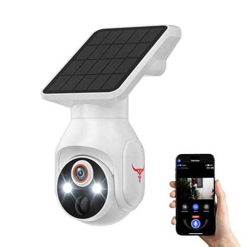 PyreQuad 1080p WiFi Outdoor Security Camera with Solar Panel, Battery Powered, AI Motion Detection, Night Vision, Two Way Talk, IP65, Cloud Storage, Human Detection, 2.4GHz Only, Pan Tilt