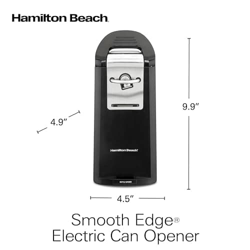 Hamilton Beach Smooth Touch Electric Automatic Can Opener Easy Push Down Lever, For All Standard-Size and Pop-Top, Extra Tall, With Bottle Opening Accessory and Built-In Knife Sharpener, Black 8