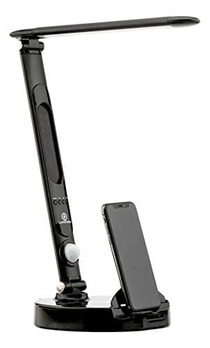 LumiCharge LED 6 in 1 Desk Lamp and Phone Charging Dock - Qi Wireless Charging pad 10W, Touch Control, Motion Light, Clock w/LED Display | Compatible with All Phone Models and Smart Watches | Black