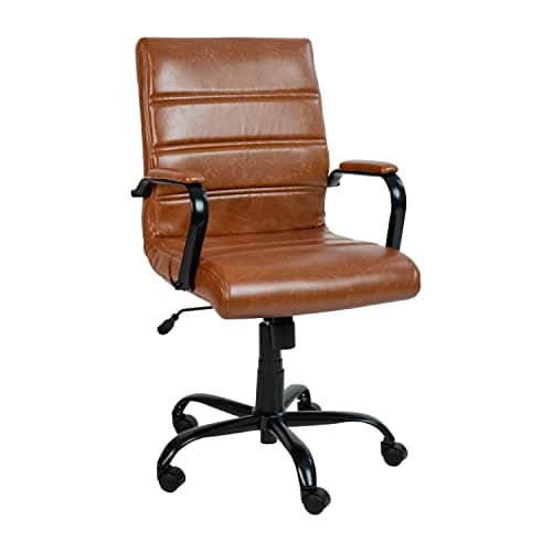 Flash Furniture Whitney Mid-Back Desk Chair - Brown LeatherSoft Executive Swivel Office Chair with Black Frame - Swivel Arm Chair
