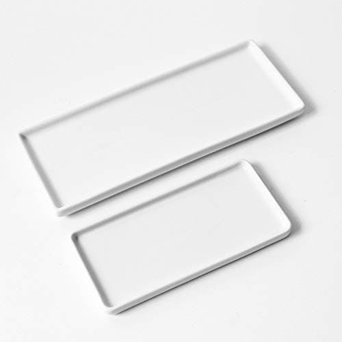 Ceramic Vanity Tray Small Rectangle, Bathtub Tray Bathroom Organizer, Cosmetics Holder for Tissue Candle Towel Plant Jewelry Ring Dish Dresser Perfume Shampoo-White (1 pc Small Size) 6