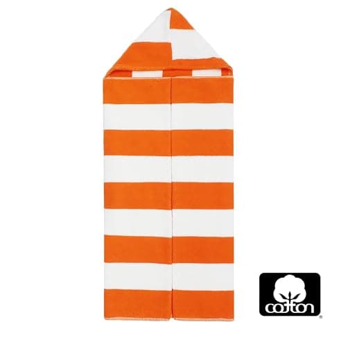 ORIGINAL KIDS Hooded Bath Towel Wrap - 100% Cotton Terry Large Oversized Hooded Kids Towel - Toddler Shower Pool Beach Towel - Soft Plush Absorbent Quick Dry Easycare Gift -30x60- Cabana Stripe Orange 6
