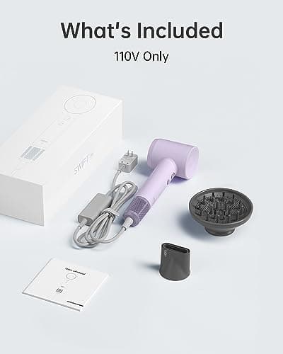 Laifen Hair Dryer Swift SE, 200 Million Negative Ionic Blow Dryer with 105,000 RPM Brushless Motor 1400W Powerful Fast Drying High-Speed Low Noise Hairdryer with Magnetic Nozzle & Diffuser (Purple) 10