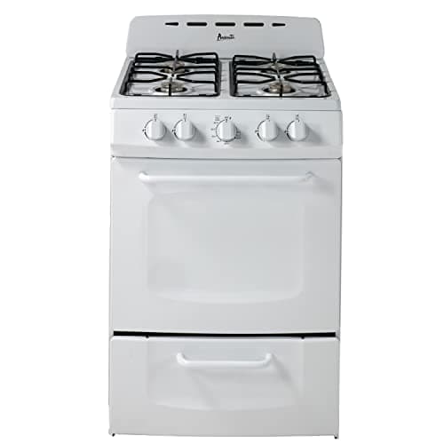 Avanti Gas Range Oven, Compact Freestanding Design, 2.6-Cu.Ft. Capacity 4 Sealed Burners with Electronic Ignition, Includes Broiler Storage Drawer and Accessories, 24-Inch, White