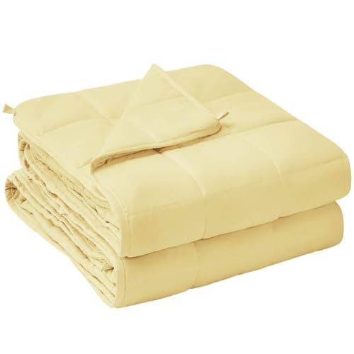 yescool Weighted Blanket for Adults (20 lbs, 60” x 80”, Yellow) Cooling Heavy Blanket for Sleeping Perfect for 190-210 lbs, Queen Size Breathable Blanket with Premium Glass Bead, Machine Washable