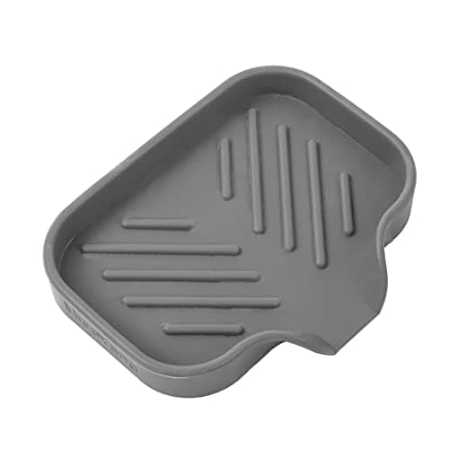 MicoYang Silicone Bathroom Soap Dishes with Drain Spout-Bathroom and Kitchen Sink Organizer,Sponge Holder,Dish Soap Tray,Perfect for Dispenser,Scrubber,Bottle,Cup on Sink or Counter-Grey 4.9"×3.2"