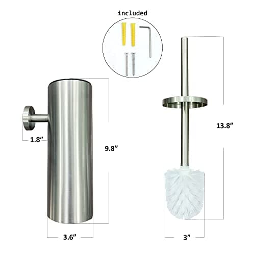 SUNERA 304 Stainless Steel Toilet Brush Holder Toilet Bowl Brush, Wall Mount Bathroom Toilet Bowl Scrubber Brush with Stiff Bristles for Deep Cleaning 5