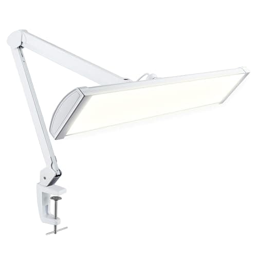 Neatfi 3,500 Lumens LED Desk Lamp – 45W Dimmable Task Light | 3 Light Modes | 540 SMD LEDs | Touch Control | 26-Inch Wide Metal Shade | Reading, Craft, Workbench & Office (CCT with Clamp, White)