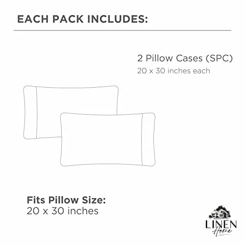 Linen Home 100% Cotton Percale Pillowcases Queen Size, White, 2 Pieces of Pillow Case, Crisp and Cool Strong Bed Linen, 20 inches X 30 inches 5