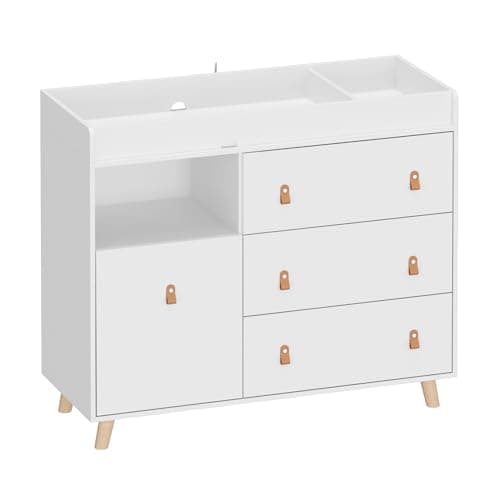 Timechee Baby Dresser Changing Table with Drawers,Shelf,Hidden Laundry Basket Storage,2 in 1 Nursery Dresser Chest for Infants, Baby Diaper Changing Station for Daycare,Bedroom,White 8