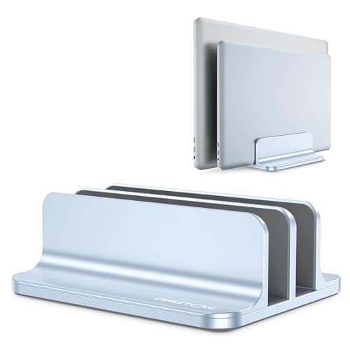 OMOTON Vertical Laptop Stand [Updated Double Version], Desktop Aluminum Mac Book Stand with Adjustable Dock Size, Fits All Mac Book, Surface, Chrome Book and Gaming Laptops (Up to 17.3") (Sky Blue)