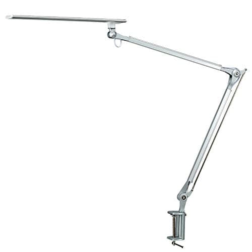 PHIVE CL-1 Architect Desk Lamp, LED Clamp on Desk Light with Metal Swing Arm, Eye-Caring Dimmable Drafting Table Lamp, Highly Adjustable Architect Task Light for Home/Office, Silver