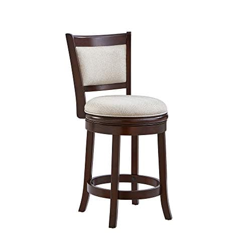 Ball & Cast Swivel Barstool Upholstered Counter Stool 24 inch Kitchen Wooden Bar Stool , Cappuccino&Taupe