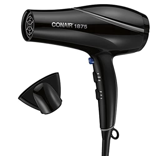 Conair Hair Dryer Style & Shine Natural Crystal Collection, 1875W Hairdryer, 3 Heat Settings, 2 Speeds, Blow Dryer with Concentrator Attachment, Ionic & Hematite-Infused Ceramic Technology, Black