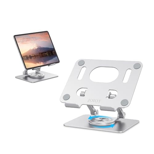 JOIOT Tablet Stand, Swivel Ipad Stand with 360 Rotating Base, Adjustable Tablet Holder for Drawing, Compatible with iPad Pro/Air/Mini and More (Silver)
