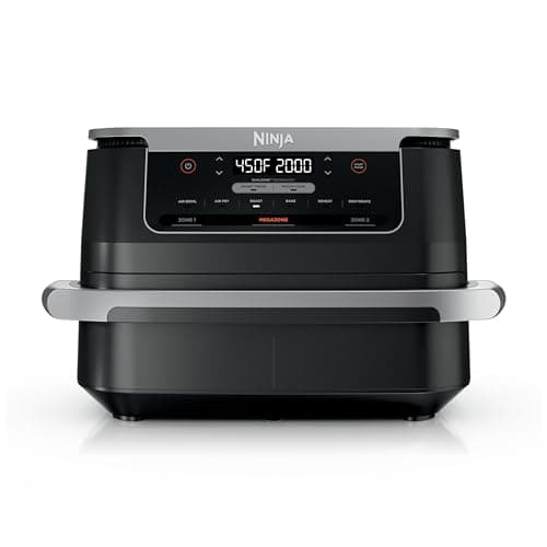 Ninja Foodi Air Fryer | 6-in-1 with 7-QT MegaZone & Basket Divider for Large Proteins & Full Meals | Cook 2 Foods at Once | 450° F | Air Fry, Roast, Broil, Dehydrate, Keep Warm & Bake | Black | DZ071