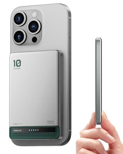 Kuulaa for MagSafe Battery Pack 10000mAh, Alloy Type C 20W Ultra Slim Wireless Portable Phone Charger with USB-C Cable, 0.51in Magnetic Power Bank for iPhone 16/15/14/13/12 (Silver)