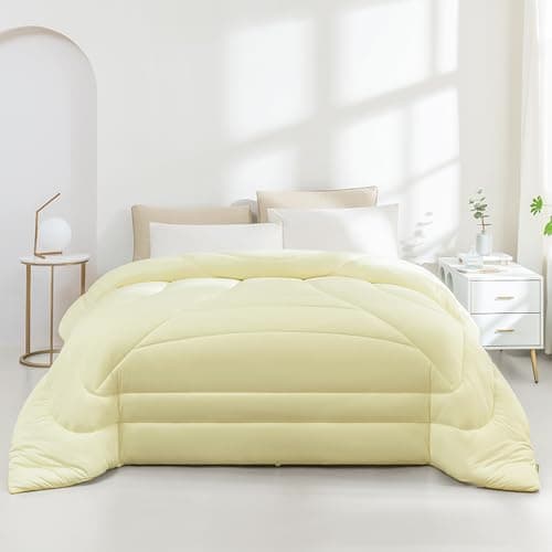 QUILTINA Super Soft Comforter with Corn Polylacticacid Skin Friendly and Goose Duvet Texture, Autumn Winter Warm Quality Quilt, Lightweight, Fluffy, 6.7 lb, King Size 104x90 in, Faint Yellow