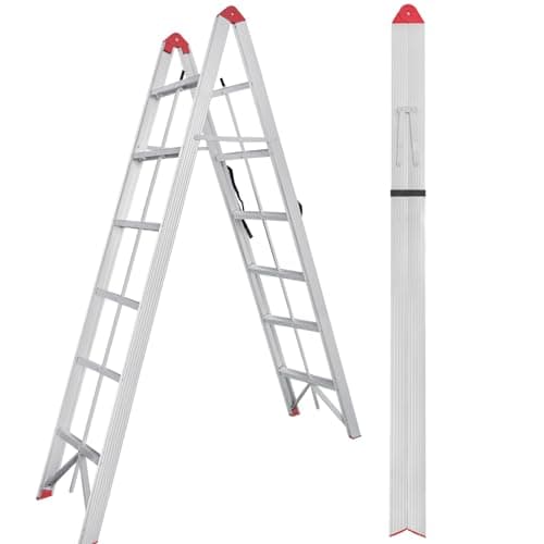 6 Step Folding Ladder with Anti-Slip Pedal, 16 LBS, Compact & Lightweight, 330 LBS Capacity, Collapsible Aluminum Ladder with A Frame Design for Indoor & Outdoor Work