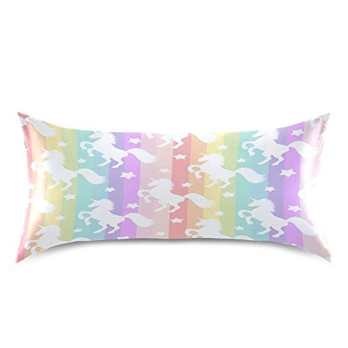 Blueangle Rainbow Unicorn Stripe Satin Pillowcase for Hair and Skin Silk Pillowcase, Standard Size(20x26 inches) - Satin Pillow Covers with Envelope Closure 8