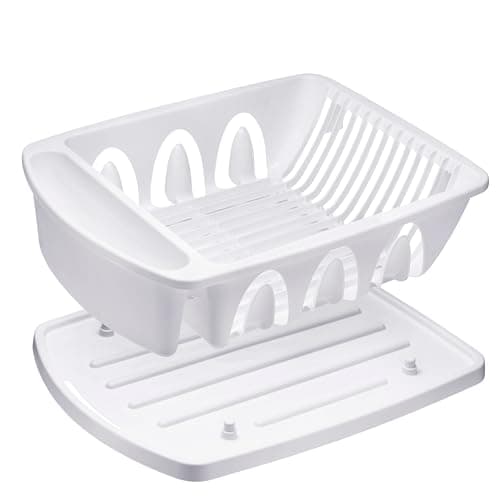 Tribello Sink Dish Drying Rack, Large Heavy Duty Hard Plastic Sink Set with Drainer (White) - Made in USA 5