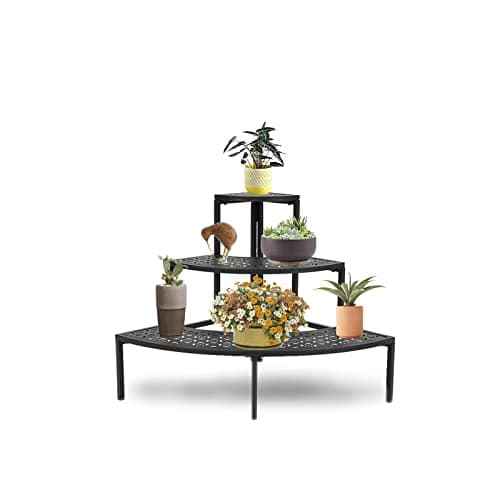 3-Tier Metal Plant Stand Indoor - Tiered Outdoor Plant Holder for Flower Pot Display, Garden Ladder Shelf Flower Step Mofesun (Quarter Round) 9