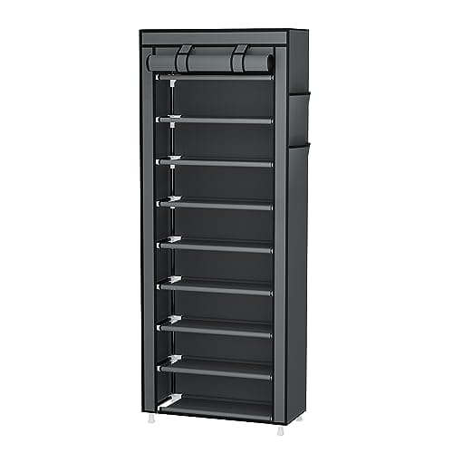 Calmootey 9 Tier Shoe Rack Organizer,Portable Shoe Shelf with Nonwoven Fabric Cover for Closet Hallway,Bedroom,Entryway,Grey 9