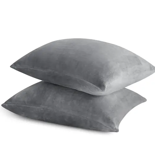 BEDELITE Flannel Pillowcases Standard Set of 2, Super Soft Fleece Pillow Case Cover with Zipper for Bedroom, Sofa, Couch,Luxury Cozy Fuzzy Velvet Pillow Shams for All Seasons(20x26 Inches, Gray) 9