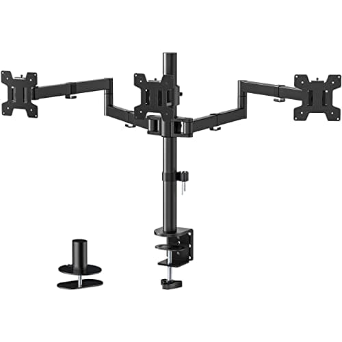 WALI Triple Monitor Mount, 3 Monitor Desk Mount for 13-27 inch Computer Screens, Holds up to 22 lbs, Triple Monitors Stand for Desk, with Tilt, Swivel, Rotation, VESA 75/100mm (M003S), Black