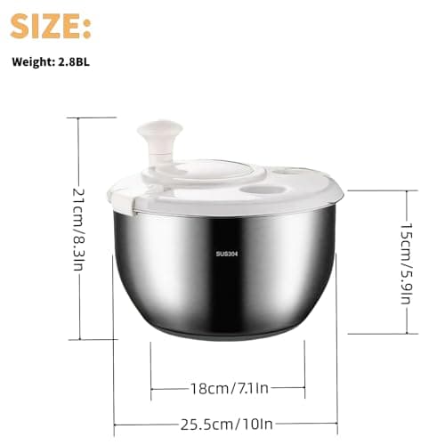 6L Stainless Steel Salad Spinner, Vegetable Spinner, Lettuce Spinner, Fruit Washer, Quick Spin Commercial Salad Spinner for Household Vegetables and Pasta Fries Spinner Essential Kitchen Utensils 8