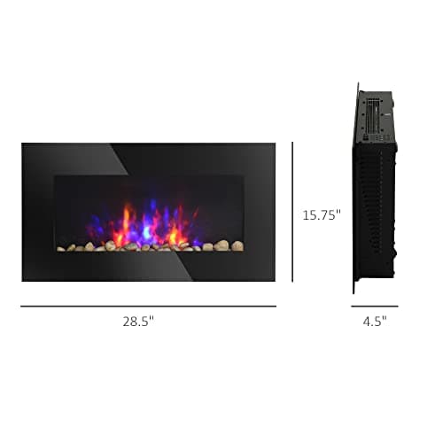 HOMCOM 29" Electric Fireplace, Wall Mounted Fireplace with 7 Adjustable LED Flame Colors, Remote Control, Fireplace Heater for Living Room, 1450W, Black 7