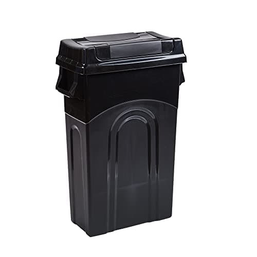 United Solutions Highboy Waste Container with Swing Lid, 23 Gallon, Space Saving Slim Profile and Simple Bag Removal, Handles for Easy Carrying, Indoor/Outdoor Use, Plastic, Black, 1-Pack.
