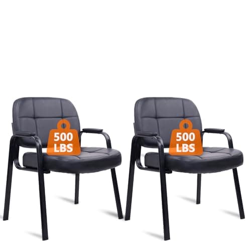 CLATINA Big & Tall 500 lbs Waiting Room Guest Chair, Leather Office Reception Chair No Wheels with Padded Arms for Elderly Home Desk Conference Room Lobby Side Salon Clinic, Black(2 Pack)