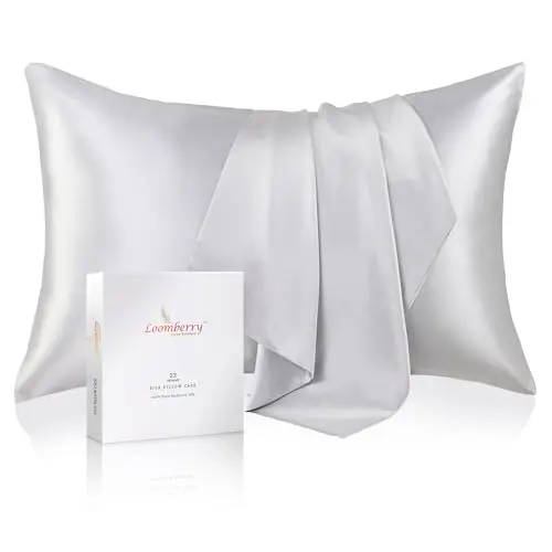 LOOMBERRY 100% Pure Mulberry Silk Pillowcase for Hair and Skin, 6A Grade 22 Momme Silk Pillow Cases with Zipper, Soft Cooling Washable Both Sided Silk Pillow Cover (Silver Grey, Standard 20''x26’’)
