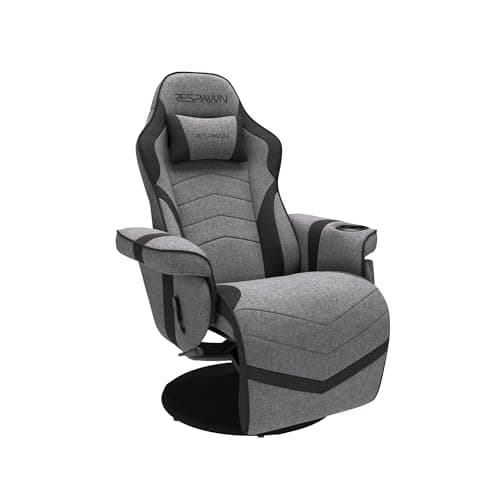 RESPAWN 900 Console Gaming Recliner with Footrest and Lumbar Support - Comfortable Ergonomic Gaming Chair with Headrest, No Wheels, Reclining, Heavy Duty, Racing Style Video Game Chairs - Gray Fabric