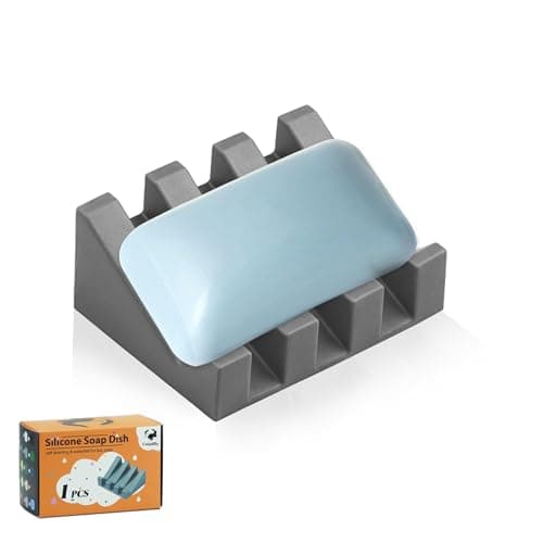 Coipdfty Self Draining Soap Dish Holder,Silicone Soap Dish,for Bathroom,Kitchen, Sponges，Can Extend Soap Life，Keep Soap Bars Dry and Easy Cleaning (Grey,1-Pack)