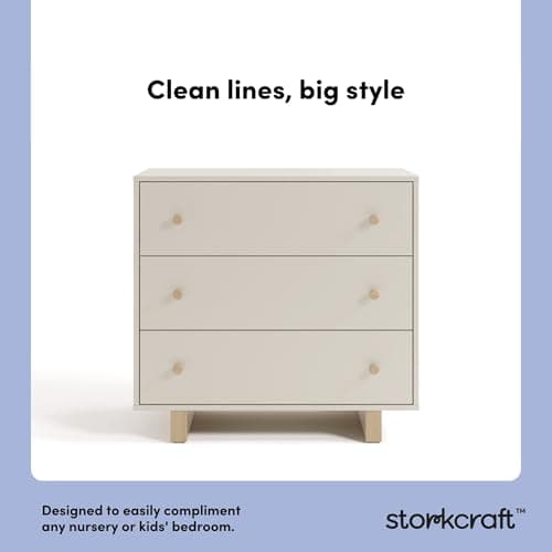 Storkcraft Texas 3 Drawer Chest with Removable Changing Table Topper (Frosted Oat/Driftwood) – GREENGUARD Gold Certified Baby Dresser, Interlocking Drawer System for Nursery & Kids’ Bedroom Dresser 6